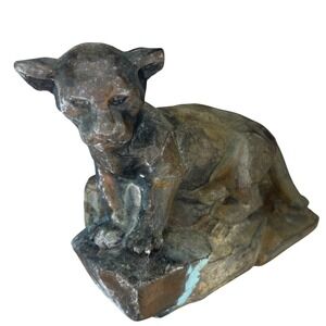 Antique Cast Iron Panther Mountain Lion Still Bank Vintage Animal Coin Bank